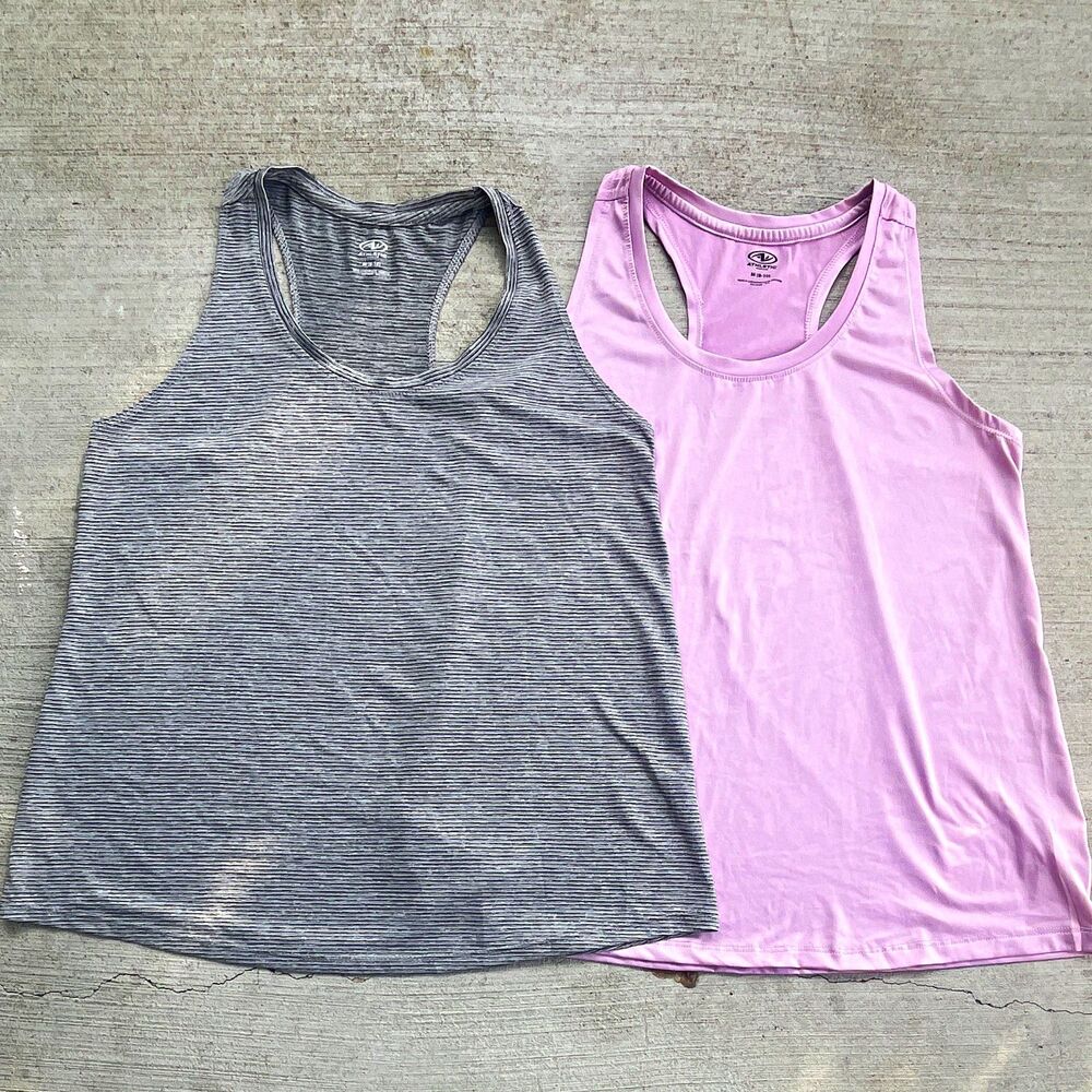 Athletic Works Womens Medium Racerback Tank Tops Scoop Neck Gray/Pink Active